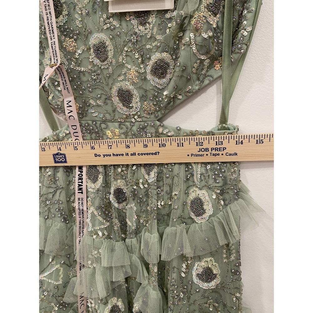 Mac Duggal 35101 Dress Seafoam Green Floral Mini Cutout Waist Sequin Beaded SZ 6 - Picture 11 of 12